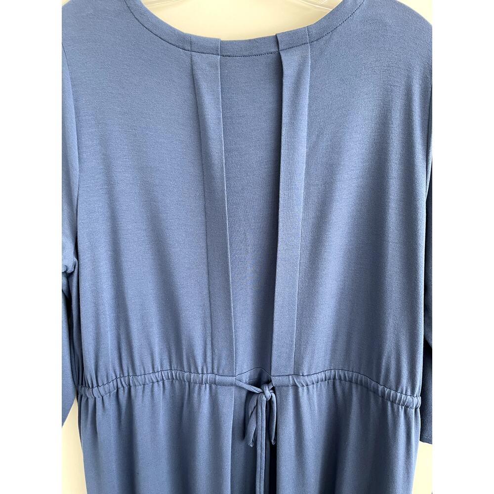 Eileen Fisher Sz L Drawstring Back Dress Blue A-Line Lagenlook Minimalist Sleek - Picture 9 of 11